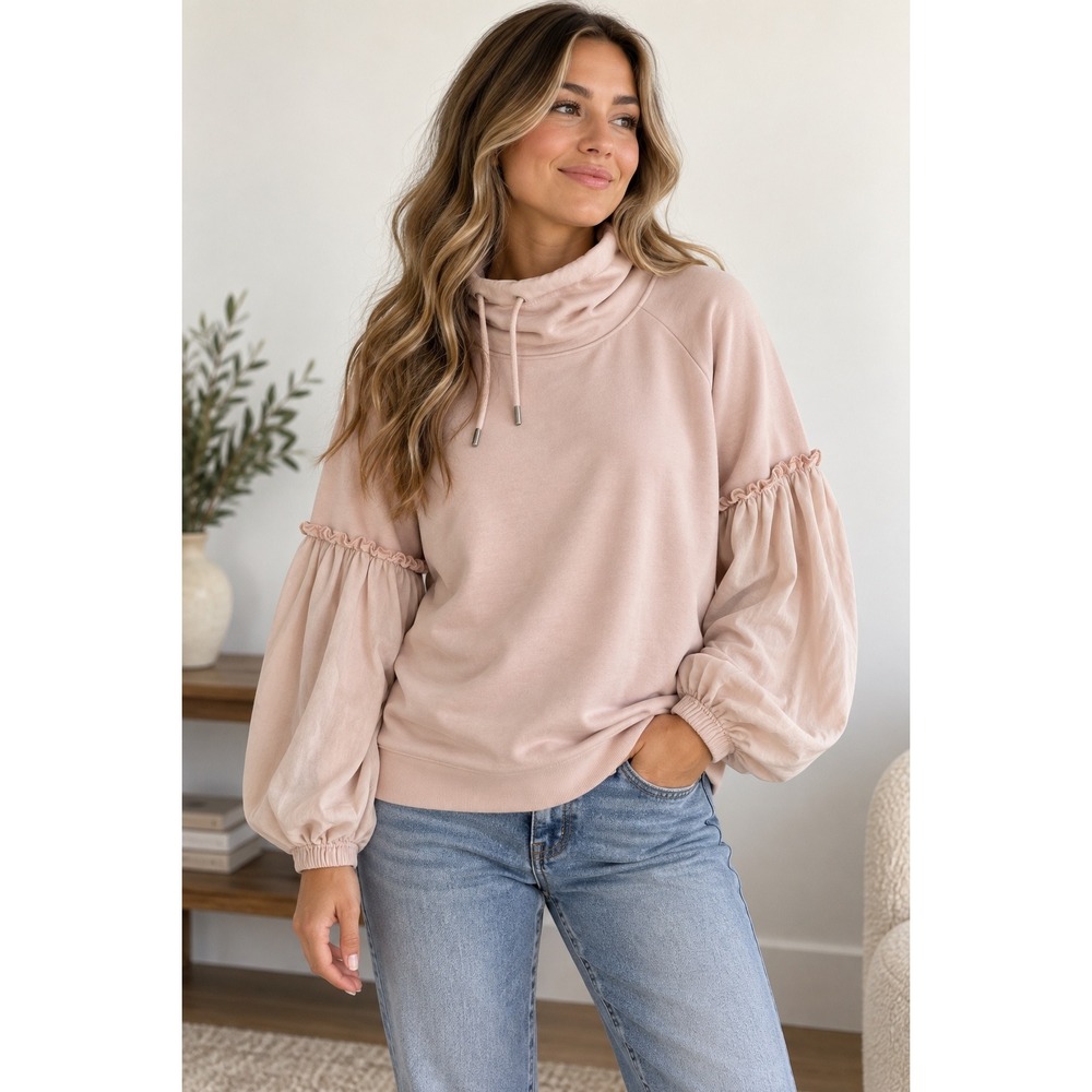 Nordstrom City Blues Funnel Neck Balloon Sleeve Sweatshirt Rose Pink Large